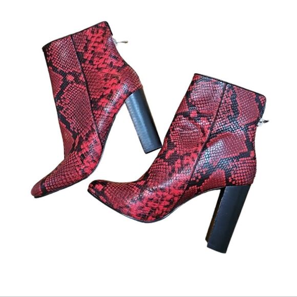 Aqua Soren Red Leather Snakeskin Ankle‎ Boots Size 9 - Picture 1 of 13